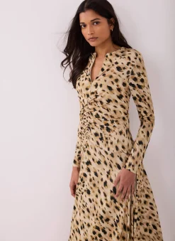 New Animal Print Zip Jersey Midi Dress Midi Dresses|Printed Dresses