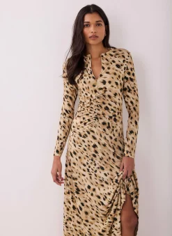 New Animal Print Zip Jersey Midi Dress Midi Dresses|Printed Dresses