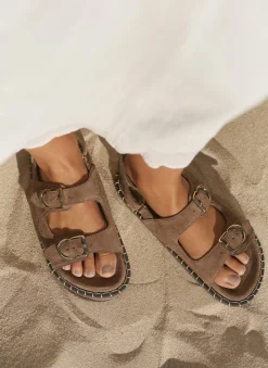 Outlet Aria Brown Suede Double Buckle Sandals Sandals