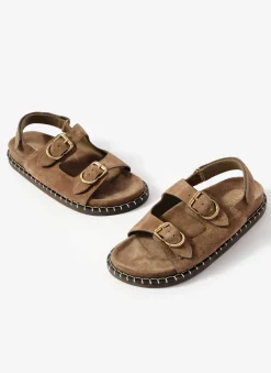 Outlet Aria Brown Suede Double Buckle Sandals Sandals