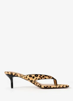 Sale Betty Leopard Print Leather Flip Flop Heels Heels|Heels