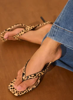 Sale Betty Leopard Print Leather Flip Flop Heels Heels|Heels
