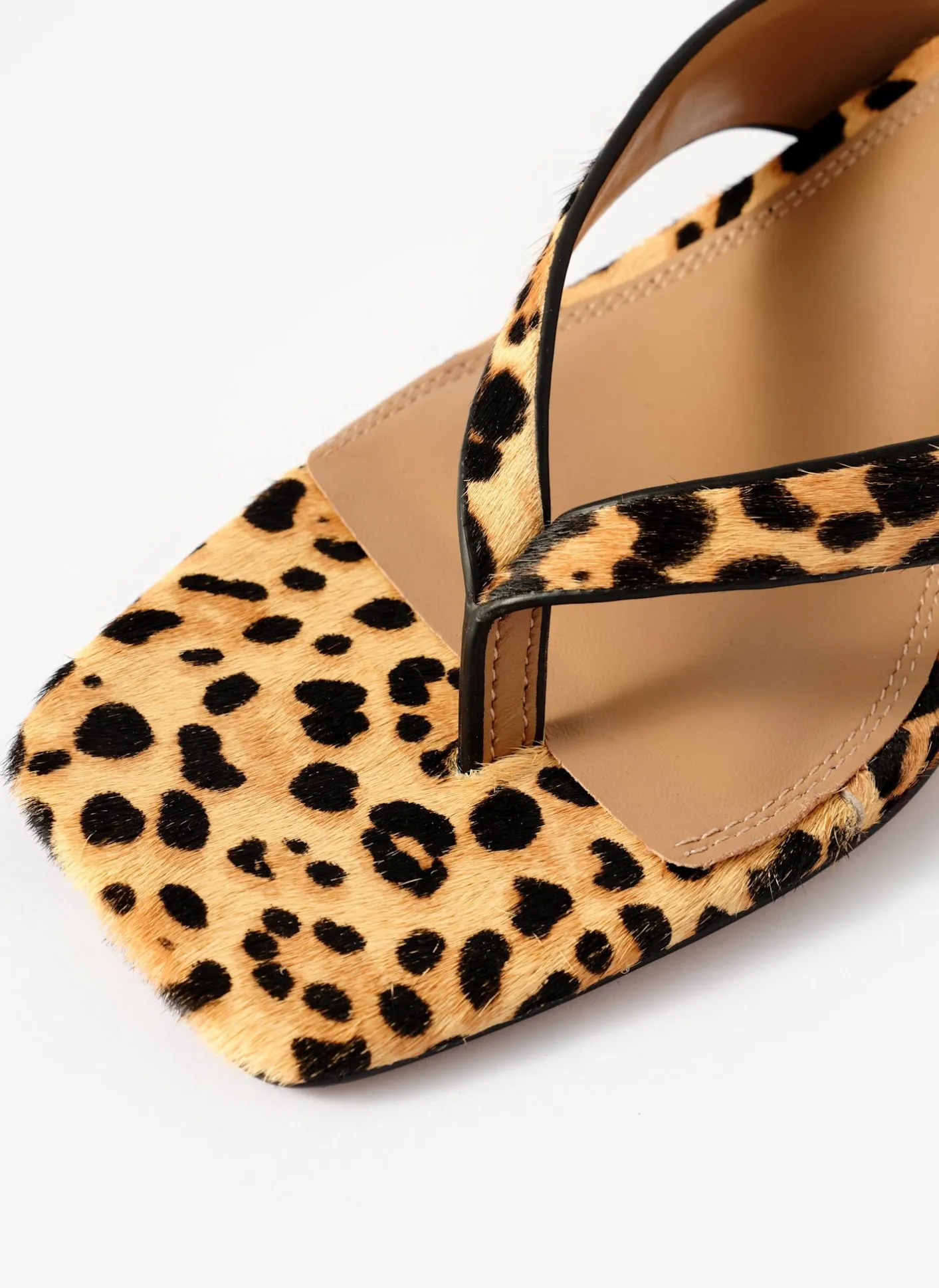 Sale Betty Leopard Print Leather Flip Flop Heels Heels|Heels