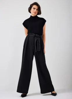 Hot Belted Wide Trousers Wide Leg Trousers|Trousers