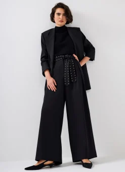 Hot Belted Wide Trousers Wide Leg Trousers|Trousers
