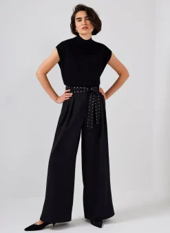 Hot Belted Wide Trousers Wide Leg Trousers|Trousers