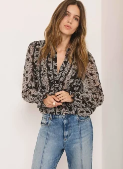 Hot Black Butterfly Print Ruffle Blouse Shirts & Blouses