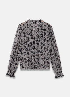 Hot Black Butterfly Print Ruffle Blouse Shirts & Blouses