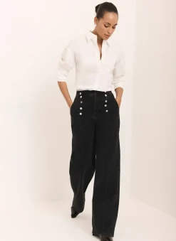 Hot Button Detail Wide Jeans Jeans|Wide Leg Jeans