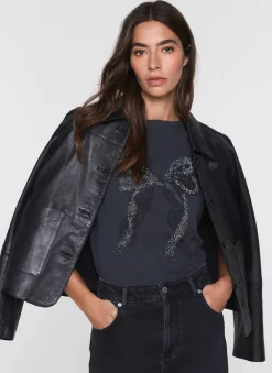 Online Black Cotton Bow Graphic T-Shirt T-Shirts|T-Shirts