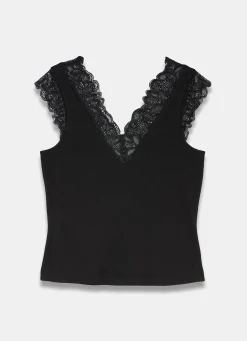 Hot Cotton Lace Detail Top T-Shirts|T-Shirts