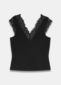 Hot Cotton Lace Detail Top T-Shirts|T-Shirts