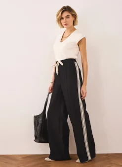 Best Crochet Side Stripe Wide Trousers Wide Leg Trousers|Trousers
