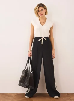 Best Crochet Side Stripe Wide Trousers Wide Leg Trousers|Trousers