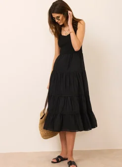 Best Crochet Trim Tiered Midi Dress Midi Dresses|Crochet