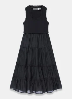 Best Crochet Trim Tiered Midi Dress Midi Dresses|Crochet