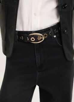 Outlet Leather Gold Eyelet Belt Belts