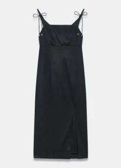 Discount Linen Bow Detail Midi Dress Summer Dresses|Midi Dresses