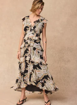 Online Palm Print Ruffle Midi Dress Occasion Dresses|Occasion Dresses