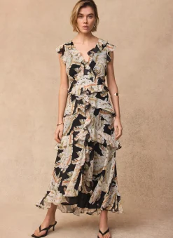 Online Palm Print Ruffle Midi Dress Occasion Dresses|Occasion Dresses