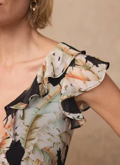 Online Palm Print Ruffle Midi Dress Occasion Dresses|Occasion Dresses