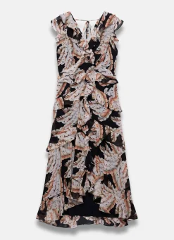 Online Palm Print Ruffle Midi Dress Occasion Dresses|Occasion Dresses