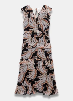 Online Palm Print Ruffle Midi Dress Occasion Dresses|Occasion Dresses
