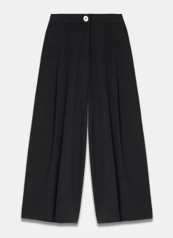 Pleat Detail Crop Wide Trousers Wide Leg Trousers|Trousers