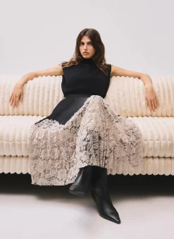 Best Pleated Lace Hem Midi Skirt Midi Skirts|Skirts