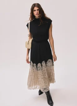 Best Pleated Lace Hem Midi Skirt Midi Skirts|Skirts