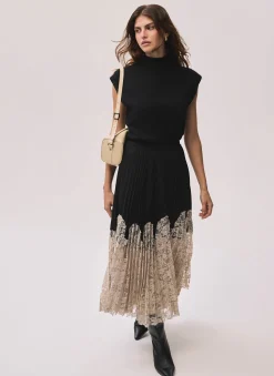 Best Pleated Lace Hem Midi Skirt Midi Skirts|Skirts