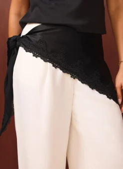 Outlet Satin Lace Trim Scarf Scarves