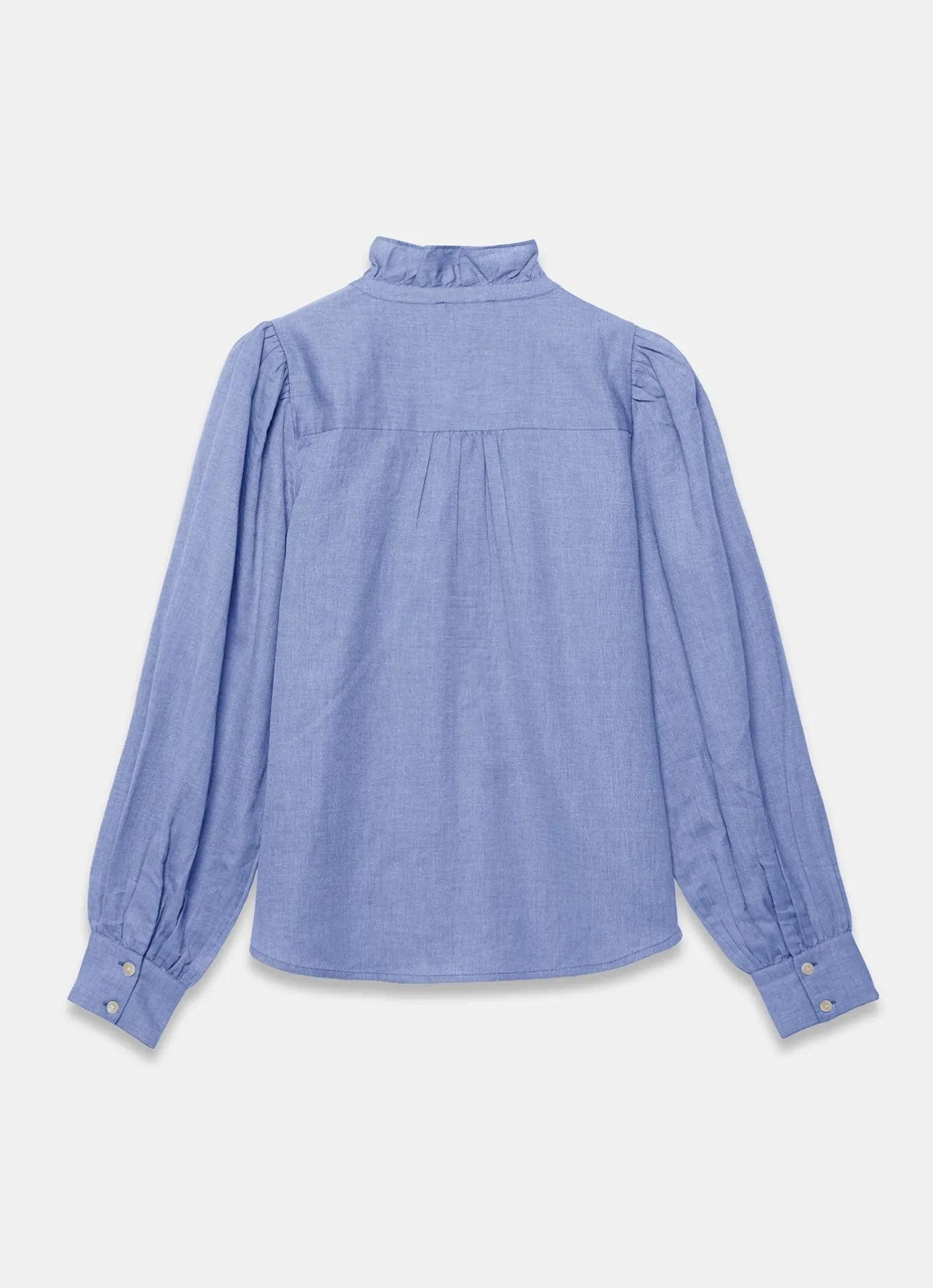 Best Cotton Chambray Ruffle Blouse Shirts & Blouses
