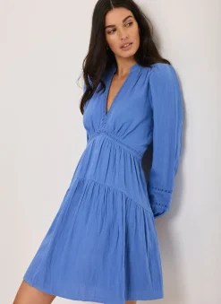 Online Cotton Cheesecloth Mini Dress Summer Dresses|Mini Dresses