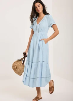 Cotton Cheesecloth Midi Dress Summer Dresses|Midi Dresses