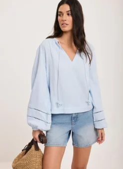 Cotton Cheesecloth Open Stitch Blouse Shirts & Blouses