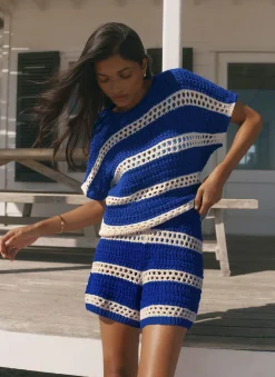 Cotton Striped Crochet Knit Top Knitted Tops|Knitted Tops