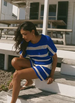 Cotton Striped Crochet Knit Top Knitted Tops|Knitted Tops