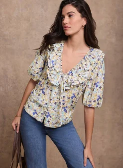 Outlet Floral Ruffle Trim Blouse Shirts & Blouses