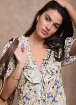 Outlet Floral Ruffle Trim Blouse Shirts & Blouses