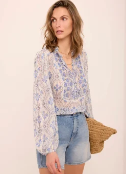 Online Geo Print Ruffle Blouse Shirts & Blouses