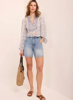 Online Geo Print Ruffle Blouse Shirts & Blouses