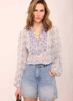 Online Geo Print Ruffle Blouse Shirts & Blouses