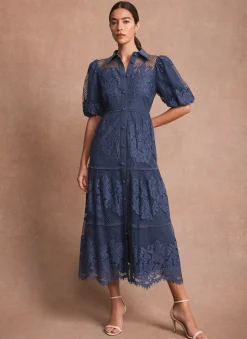 New Blue Lace Midi Shirt Dress Occasion Dresses|Occasion Dresses
