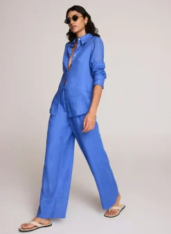 Hot Linen Drawstring Wide Leg Trousers Wide Leg Trousers|Trousers