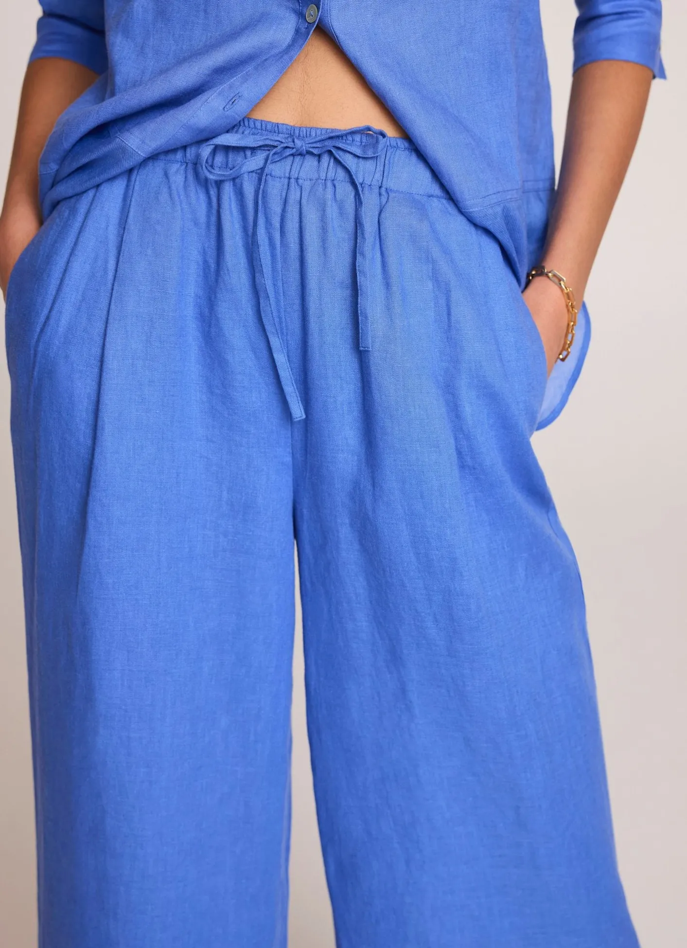 Hot Linen Drawstring Wide Leg Trousers Wide Leg Trousers|Trousers