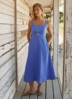Linen Scallop Trim Midi Dress Summer Dresses|Midi Dresses