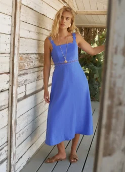 Linen Scallop Trim Midi Dress Summer Dresses|Midi Dresses