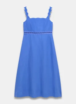 Linen Scallop Trim Midi Dress Summer Dresses|Midi Dresses