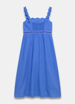 Linen Scallop Trim Midi Dress Summer Dresses|Midi Dresses